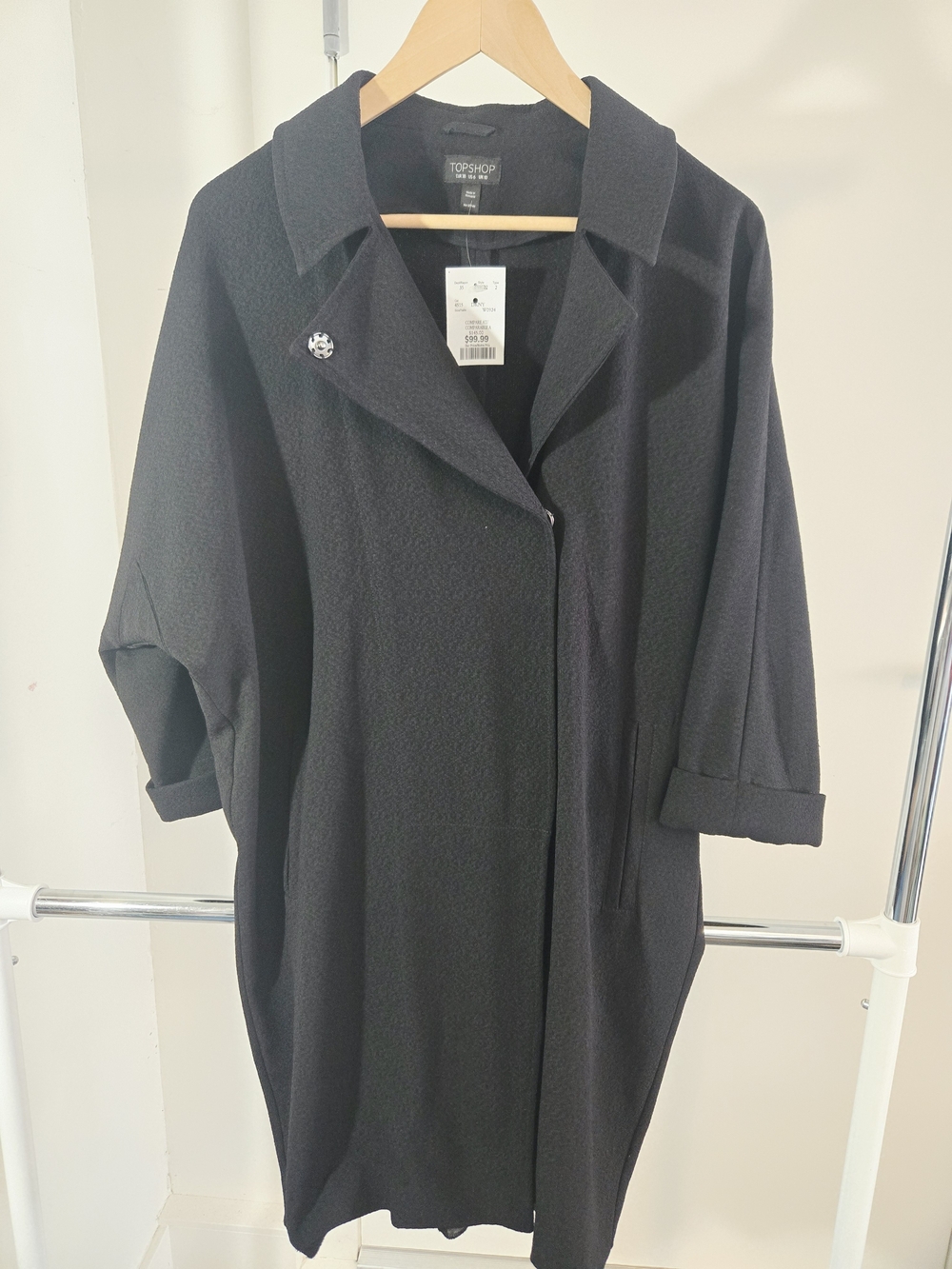 Topshop Black Loose Fitting Blend Trench Like Coat XS